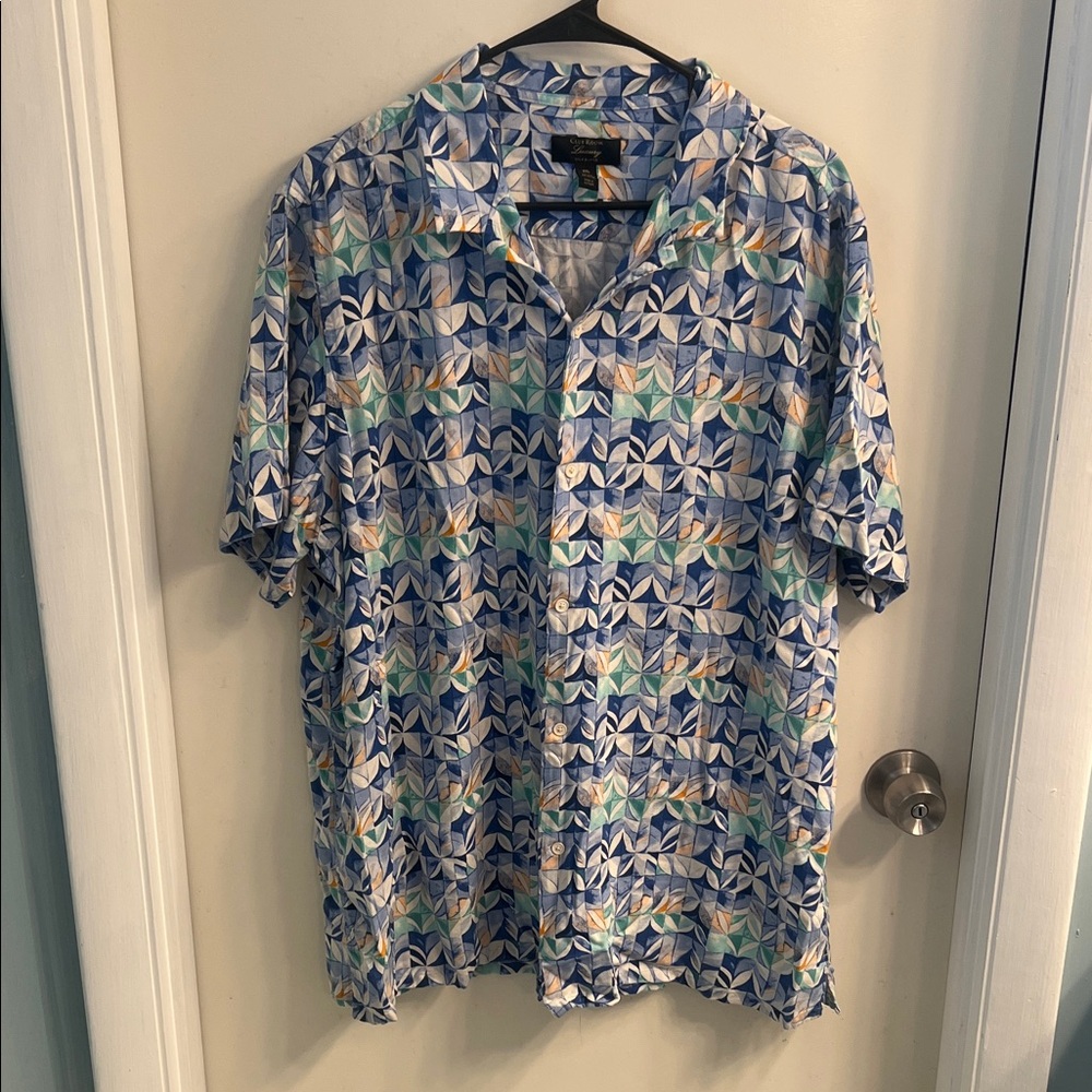 Club Room Blue Multicolor Geometric Short-Sleeve Button-Down Shirt
